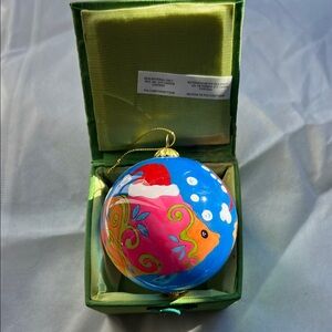 Merry Fishmash Pier 1 Vibrant Blue and Pink Holiday Ornament